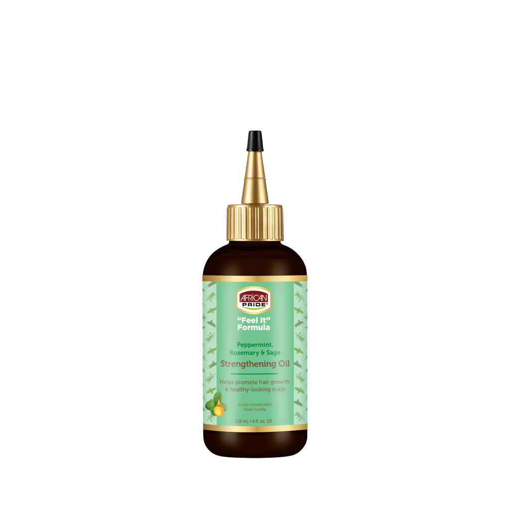 African Pride Feel It Formula Rosemary Strengthening Oil 118ml — official pack photo 40041416 (01_APFIF_StrengtheningOil_4ozBtl_FRONT_New_L.png) from strengthofnature.com