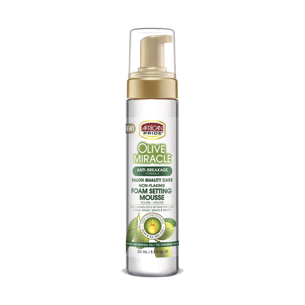 African Pride Olive Miracle Foam Setting Mousse 8.5oz — official pack photo 40030021 (01_APOM_FoamSettinMousse_FRONT-1024x1024_New.png) from strengthofnature.com
