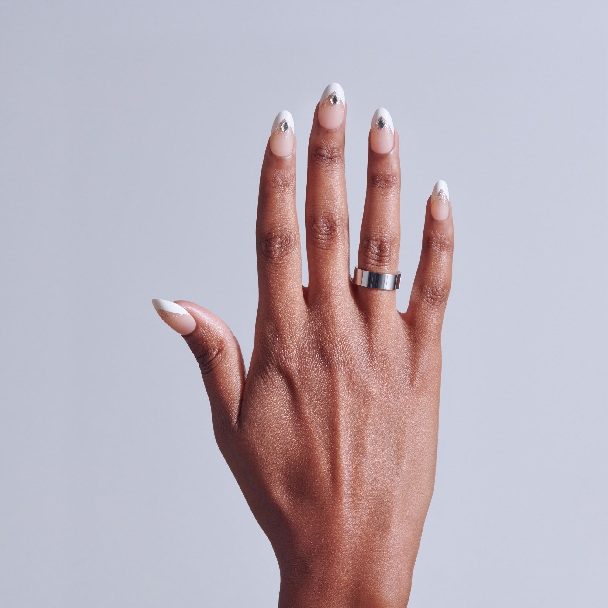 Kiss Glam 3D & Jewel Press On Fake Glue Nails  - Applause | 3D & Jewel French Design, White, Medium, Almond official pack