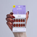 Kiss Core Color Press On Fake Glue Nails - Sprightly | Solid, Red, Short, Squoval official pack