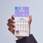 Kiss Core French Press On Fake Glue Nails - I Wish | French Tips, White, Real Short, Square official pack