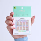 Kiss Icon Press On Fake Glue Nails - Vibrant | 3D & Jewel French, Pink, Medium, Almond official pack