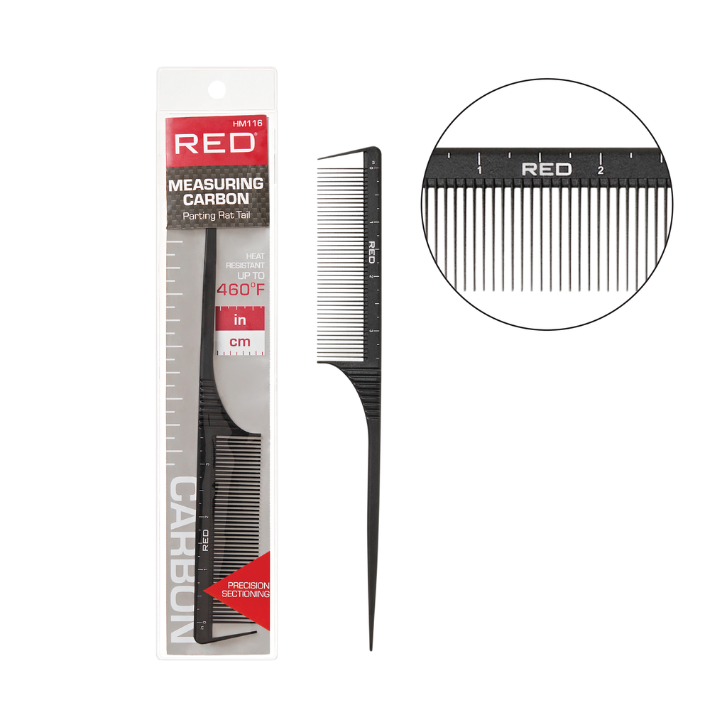 RED by KISS Carbon Measuring Parting Comb Collection Heat-Resistant Up to 460°F with Ruler & Axe Tip official pack
