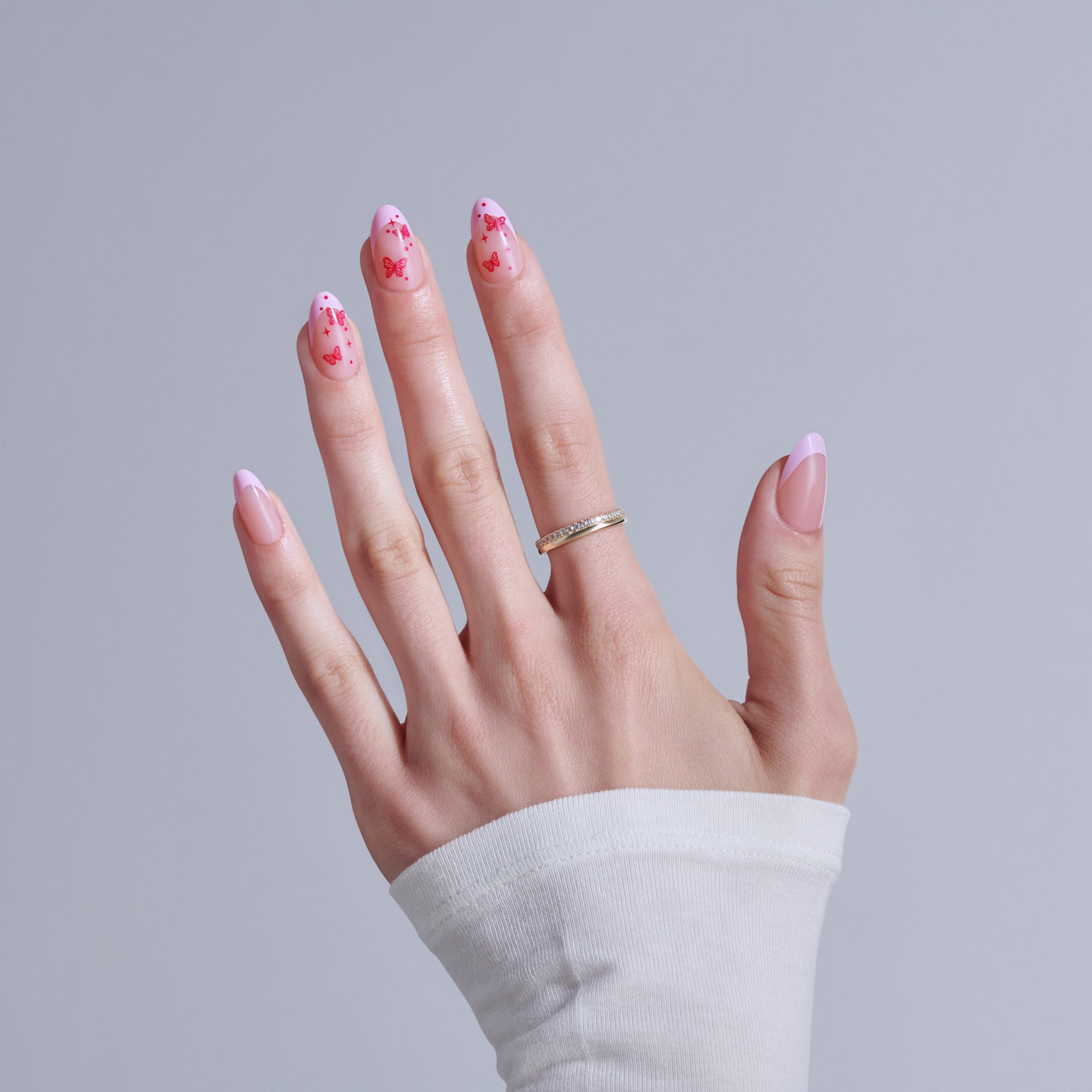 Kiss Core Design Press On Fake Glue Nails - Signature | Design, Pink, Medium, Almond official pack
