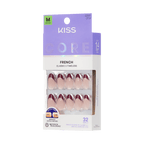 Kiss Core French Press On Fake Glue Nails - Cheerful | French Tips, Red, Medium, Almond official pack