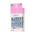 Kiss Glam Embellished Press On Fake Glue Nails - Glow Forever | Design, Blue, Medium, Almond official pack