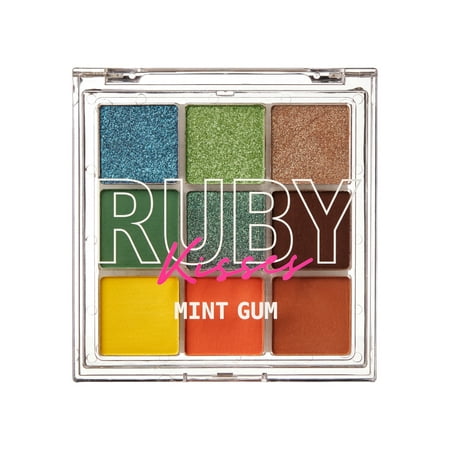 Ruby Kisses Eyeshadow Palette Highly Pigmented Eye Makeup 9 Shades Matte Shimmer Metallic Eyeshadow Palette Festival Eye Makeup (Mint Gum)