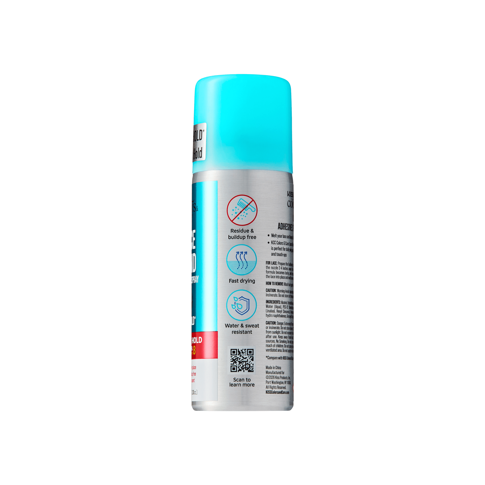 Kiss Colors & Care Lace Bond Spray | Extreme Hold, Wig Adhesive Spray, Wig Glue, Travel Size, 2 oz, Hair Care official pack