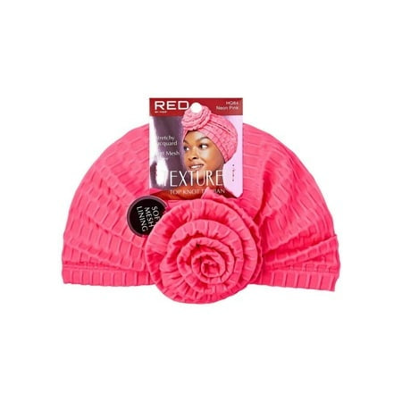 Kiss - Red Textured Top Knot Turban Neon Pink