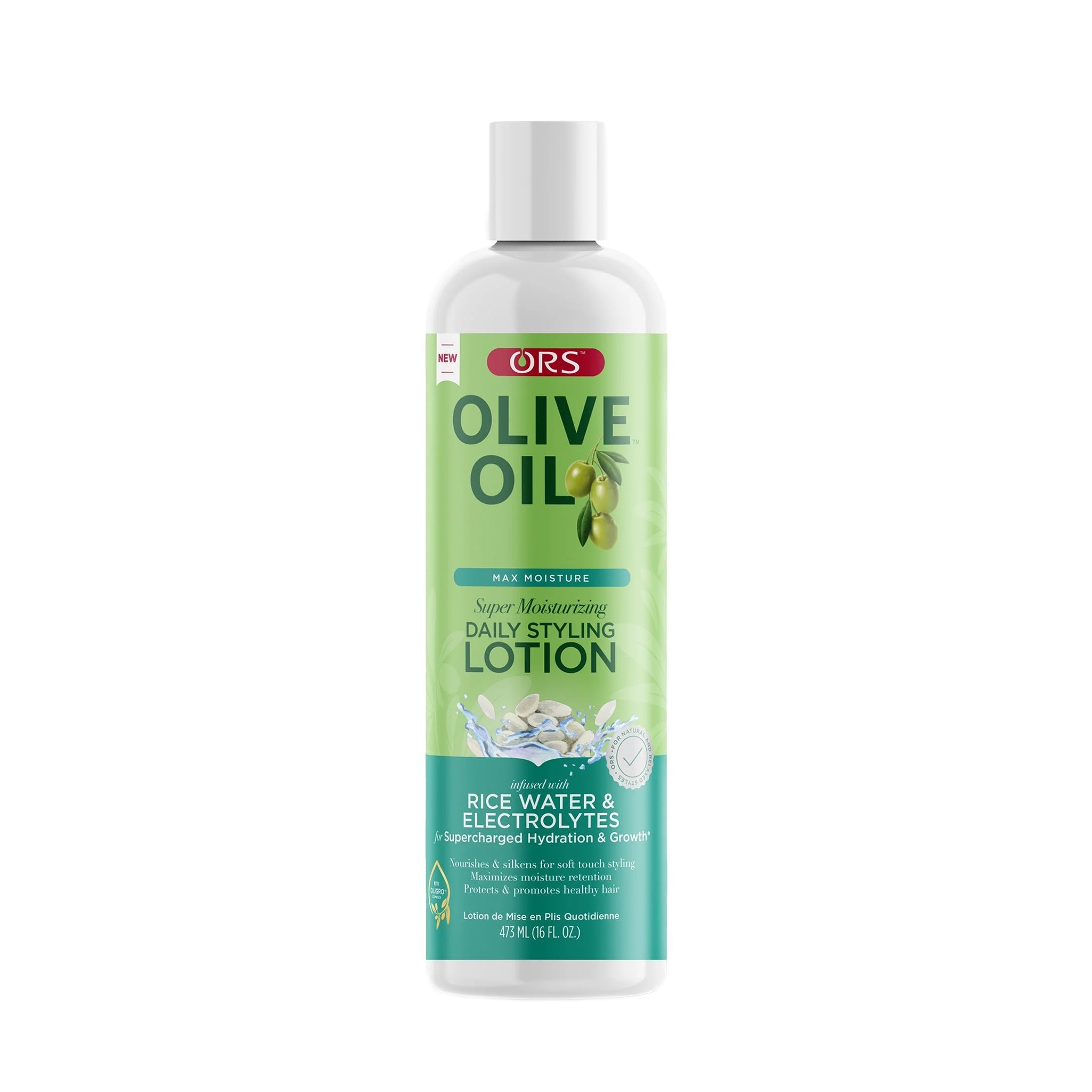 ORS Olive Oil Daily Styling Lotion Rice Water & Electrolytes 16 oz — official pack photo 12180 (12180-1_eb209ec5-c4ce-4353-bdf8-b6d542370956.jpg) from orshaircare.com