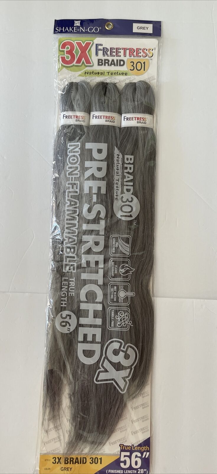 3X Freetress Braid 301 Pre Stretched 28" # Grey