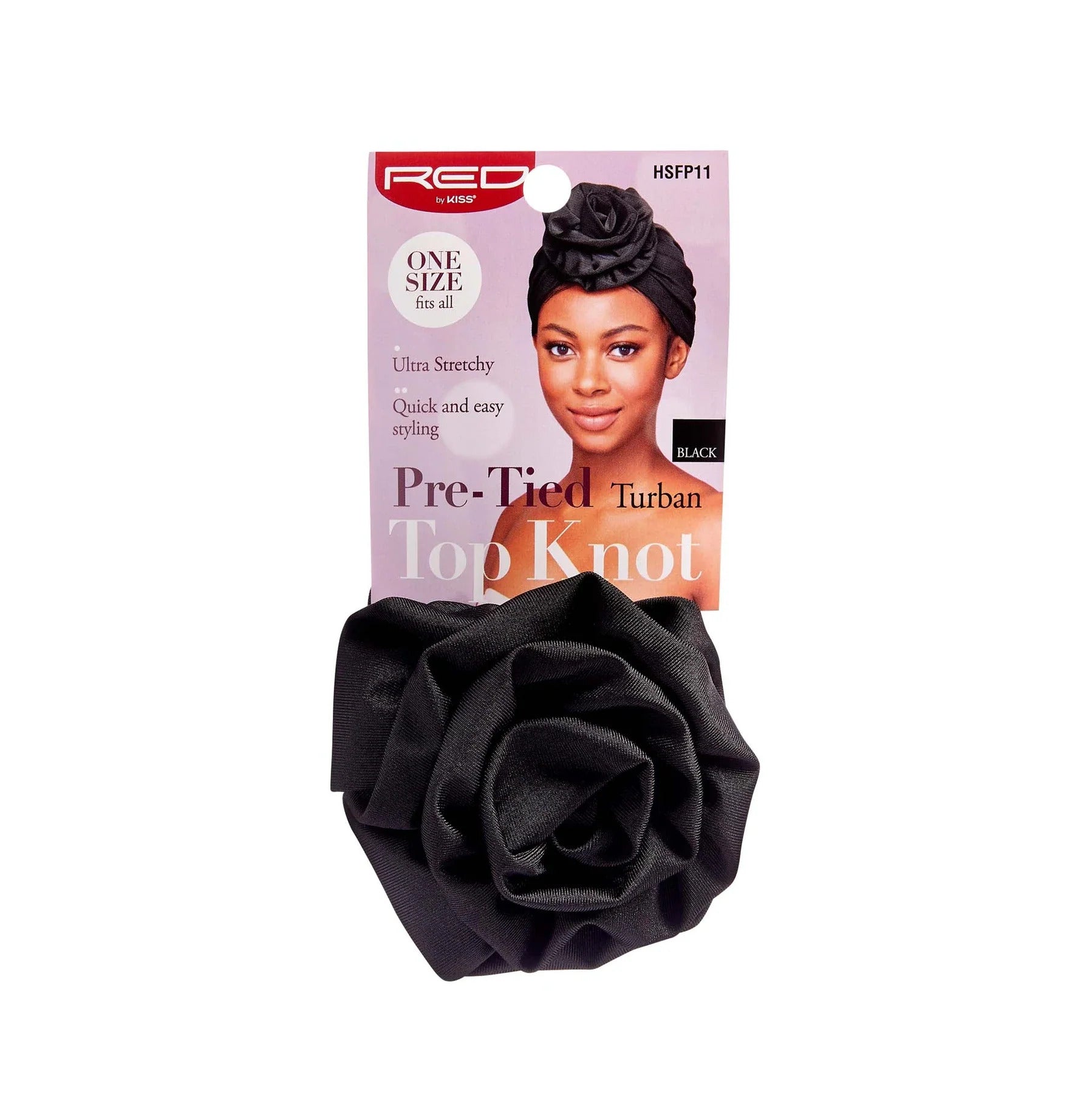 Red Top Knot Turban Black