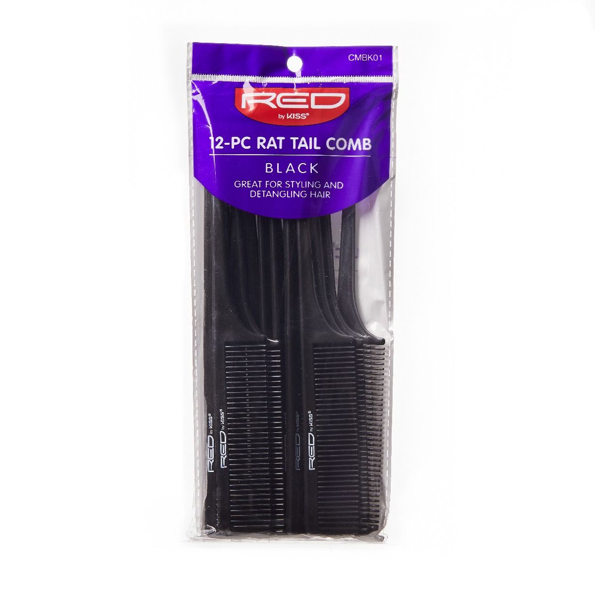 12 Pc Rat Tail Comb Black CMBK01