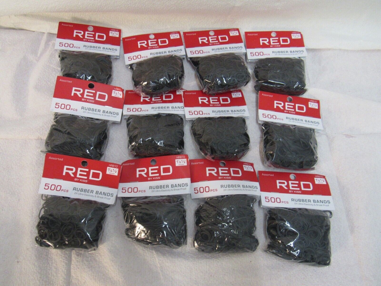 Lot of 12 Red by Kiss Assorted Rubber Bands HRB10 1" & 1/2" 500 per Pack