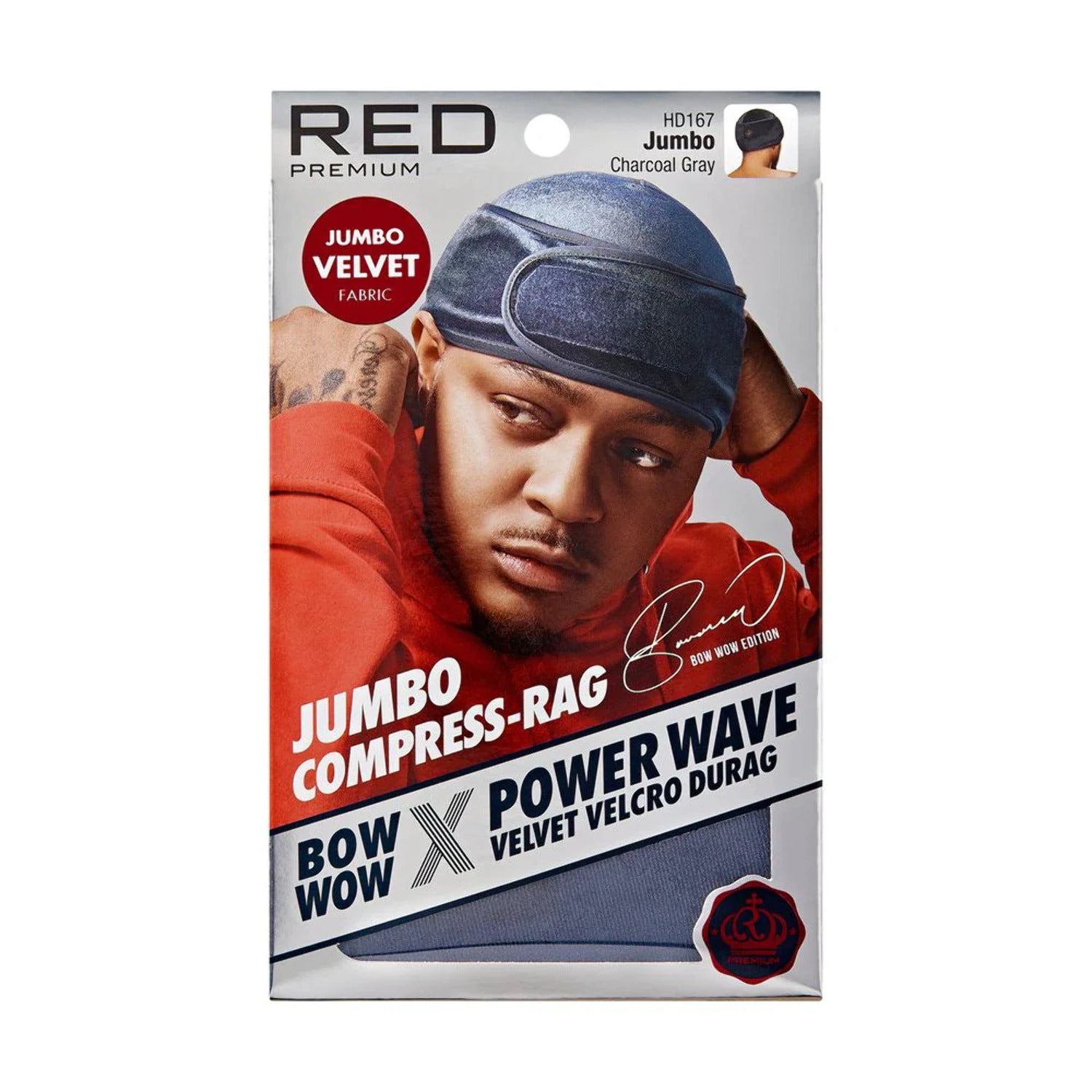 Red Jumbo Velvet Compress Rag Power Wave HD167 Gray