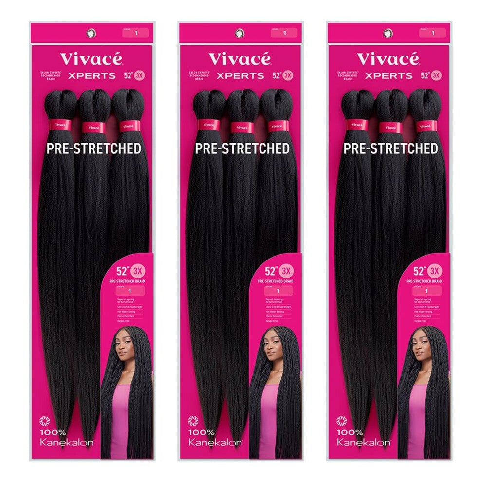 VIVACE by KISS XPERTS Pre-Stretched Braid 3X 3-Pack (1 Jet Black 52 Inch)