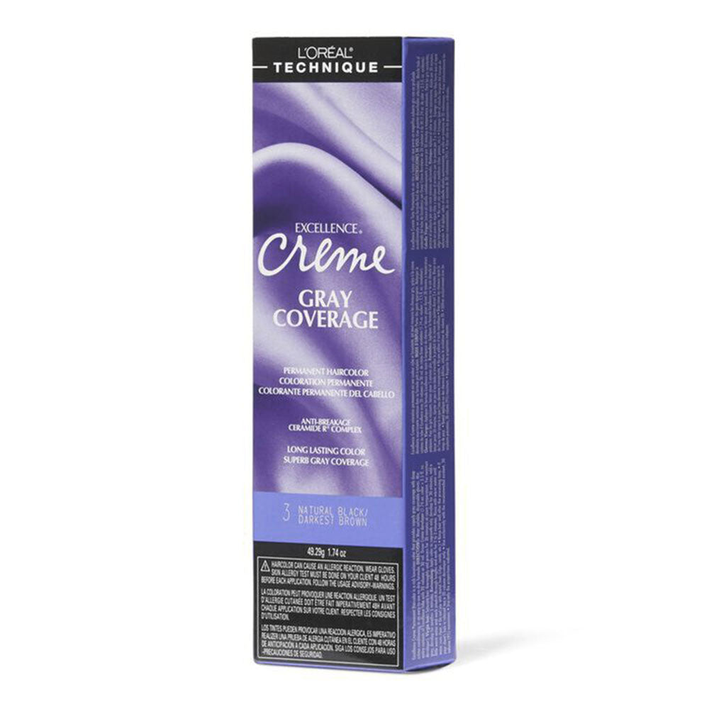 Loreal Excellence Creme Gray Coverage Natural Black Darkest Brown 3
