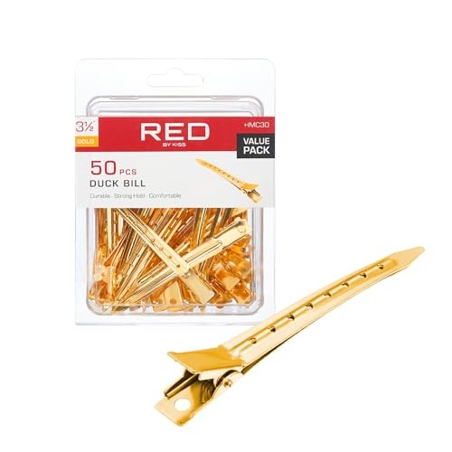 Red by Kiss Gold Metal Hair Clips, Durable Sturdy Hold for Long Lasting Styling & Curl Setting, Rust-Free Hair Pins for Thick & Thin Hair (50, Duck Bi