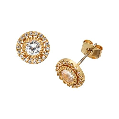 RED by Kiss Premium 18K Gold Plated CZ Stud Earrings, Hypoallergenic Titanium Comfort Post, Luxury Cubic Zirconia Diamond Earring, Lead & Nickel Free