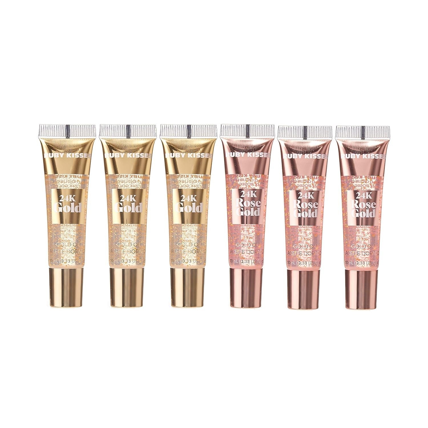 24K Gold Oil Lip Gloss (6 Count, Gold & Rose Gold)