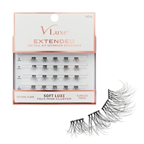 VLuxe Soft Luxe Faux Mink Lash Cluster, 12-16mm Seamless DIY Lash Extensions, Volume & Wispy Fans, Luxurious Soft Fibers, Ultra Comfort False Eyelashe