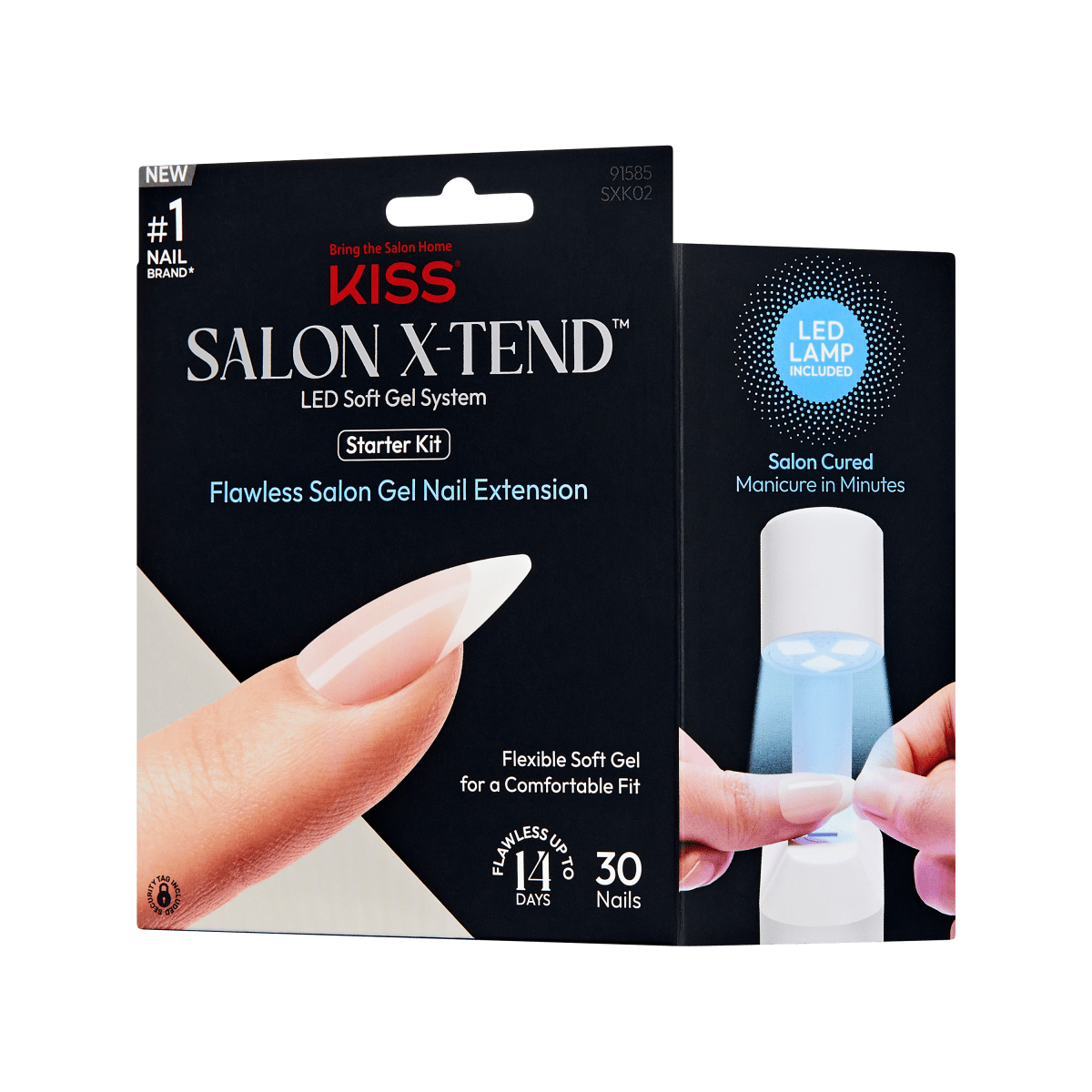 Kiss Salon X-tend LED Soft Gel Press On Nail Starter Kit System - Pure | French, White, Medium, Oval official pack
