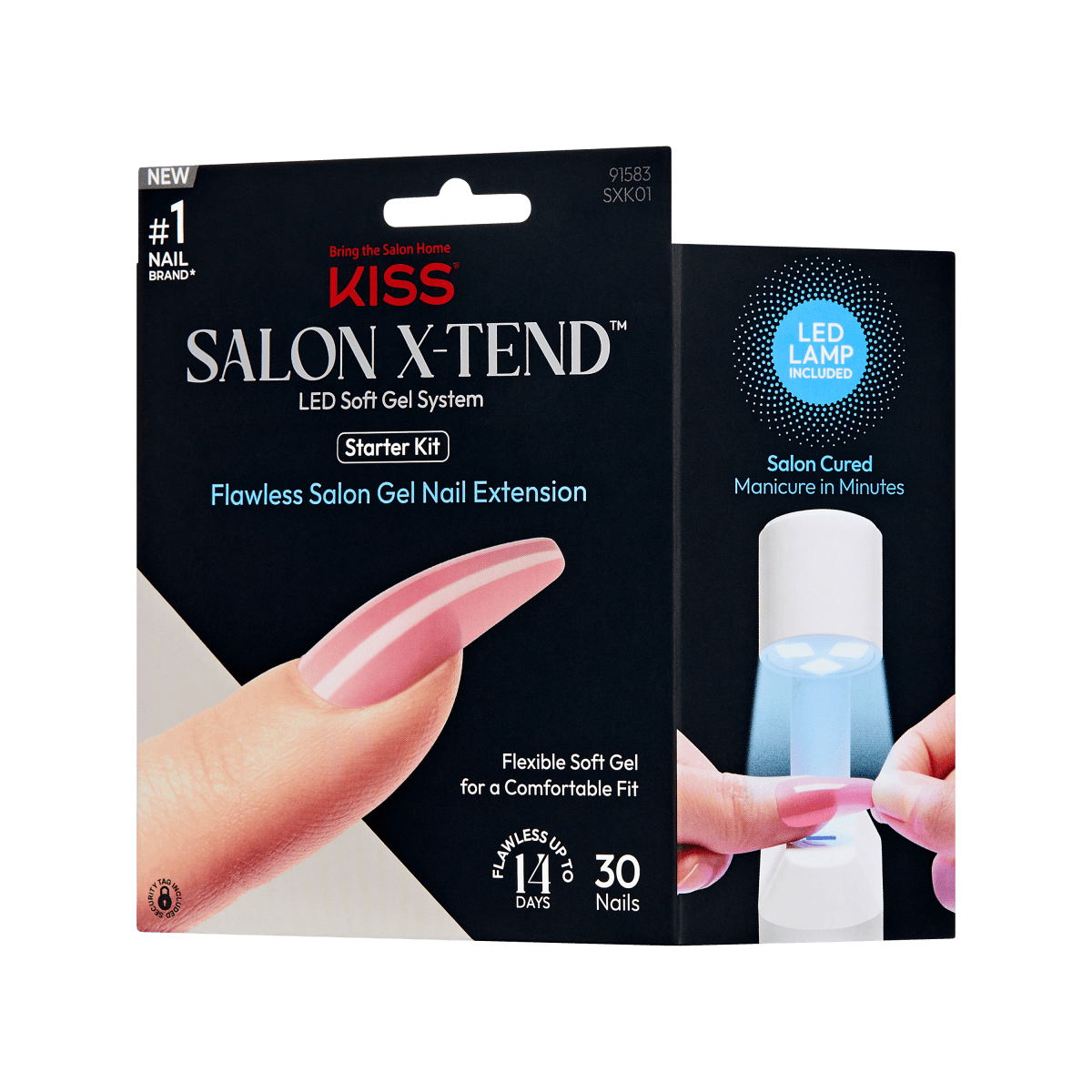 Kiss Salon X-tend LED Soft Gel Press On Nail Starter Kit System - Tone | Solid, Pink, Long, Coffin official pack