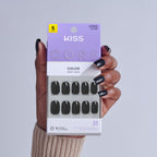 Kiss Core Color Press On Fake Glue Nails - Photogenic | Solid, Black, Short, Squoval official pack