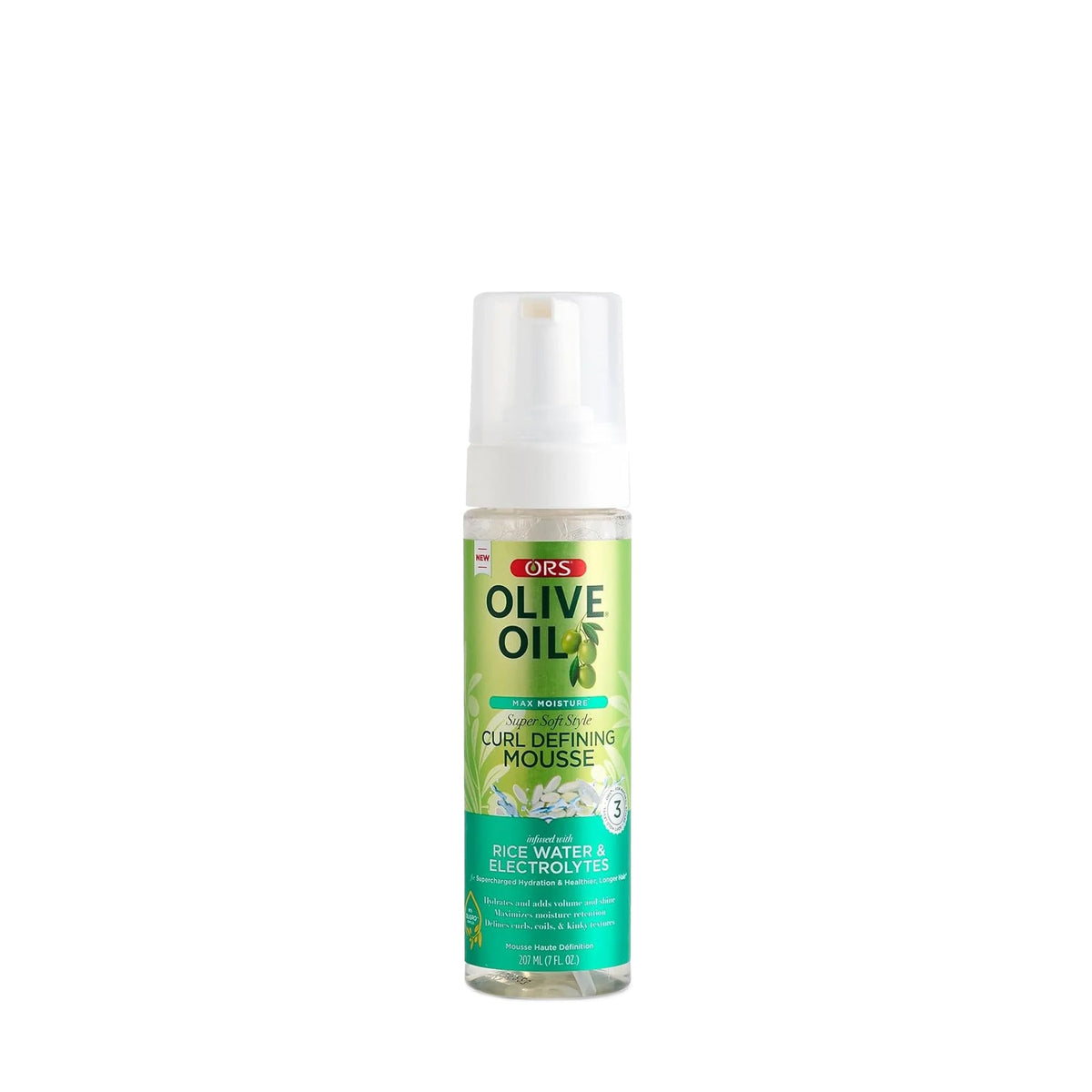 ORS Olive Oil Max Moisture Super Soft Style Curl Defining Mousse 207ml — official pack photo 21021 (21021-1_44c96f79-ca51-47b3-a387-c50ae20ddb2b.jpg) from orshaircare.com