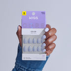 Kiss Core Color Press On Fake Glue Nails - Flee | Solid, Purple, Short, Almond official pack