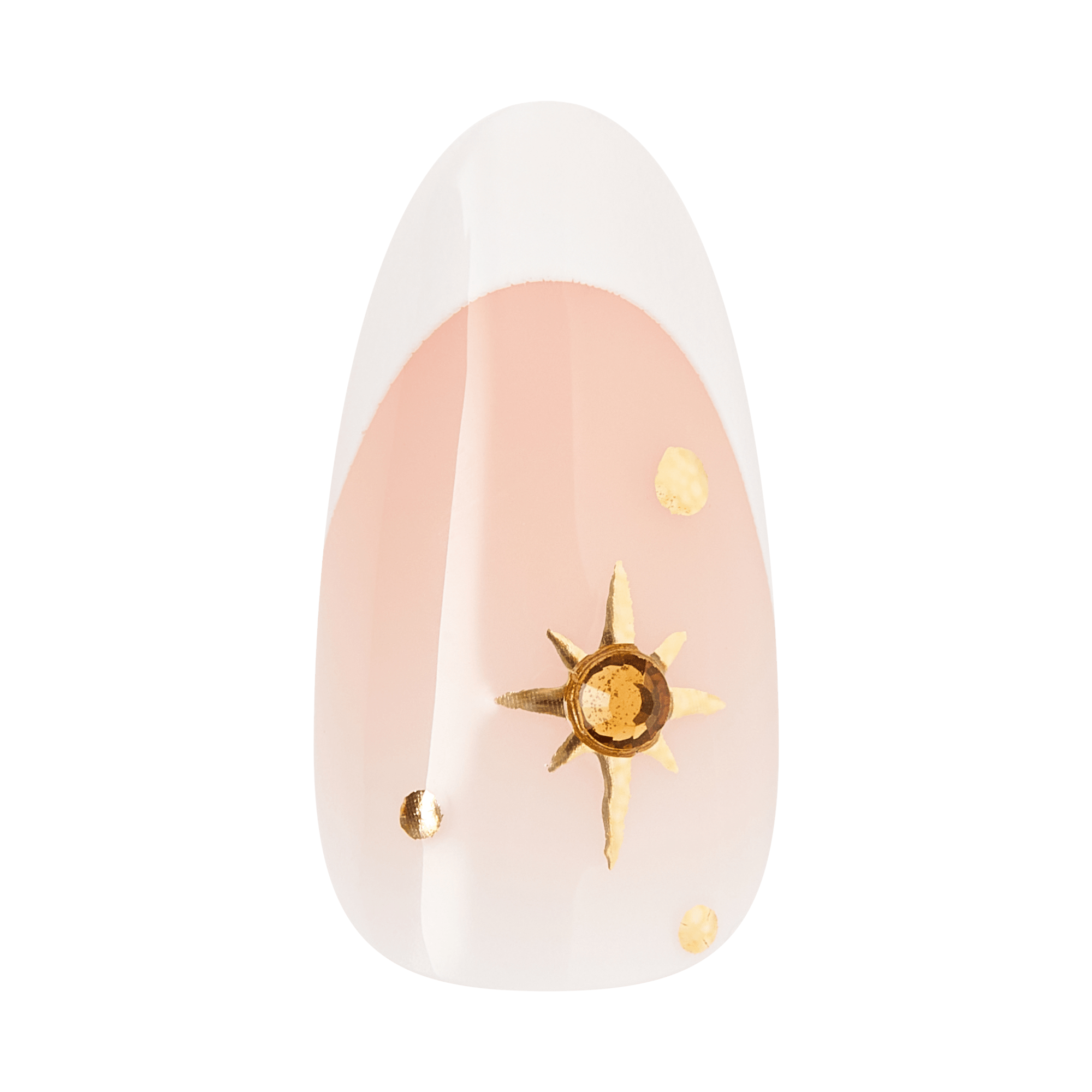 Kiss Glam 3D & Jewel Press On Fake Glue Nails  - Zephyr | 3D & Jewel French Design, White & Gold, Medium, Almond official pack