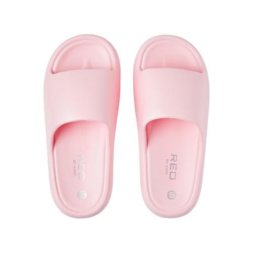 Red by Kiss Cloud Slippers – Lightweight Waterproof Shower House Slides with Thick Cushion Sole, Indoor Outdoor Comfort (Pink, Large)
