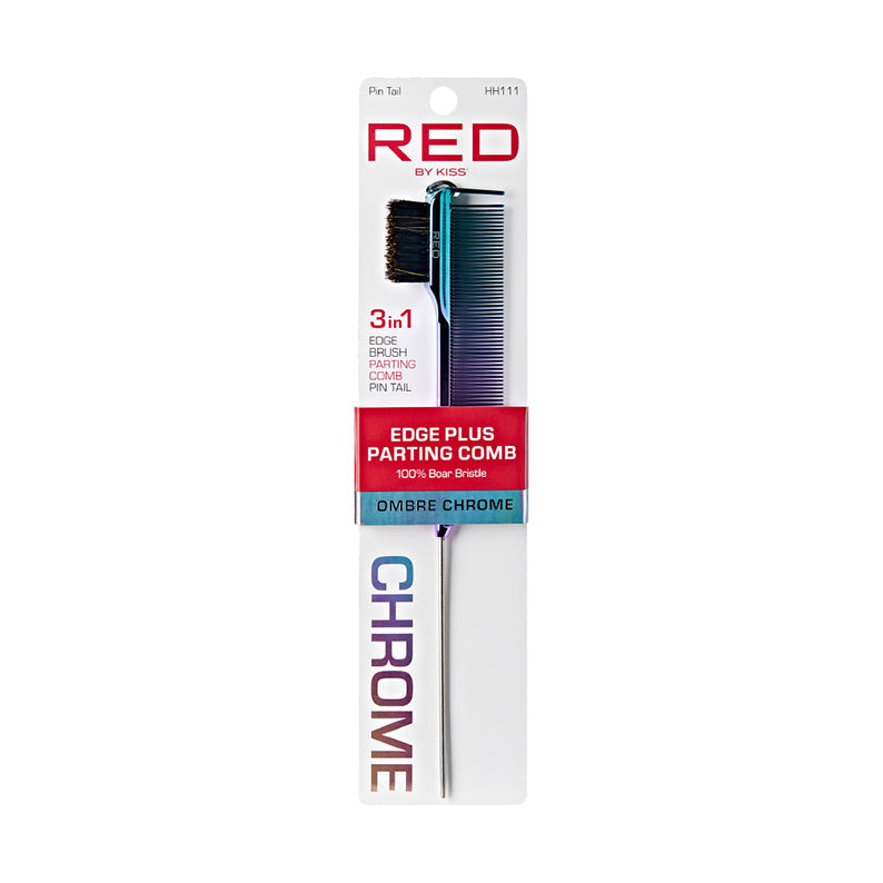 Red 3 In 1 Edge Brush + Parting Comb (Ombre)