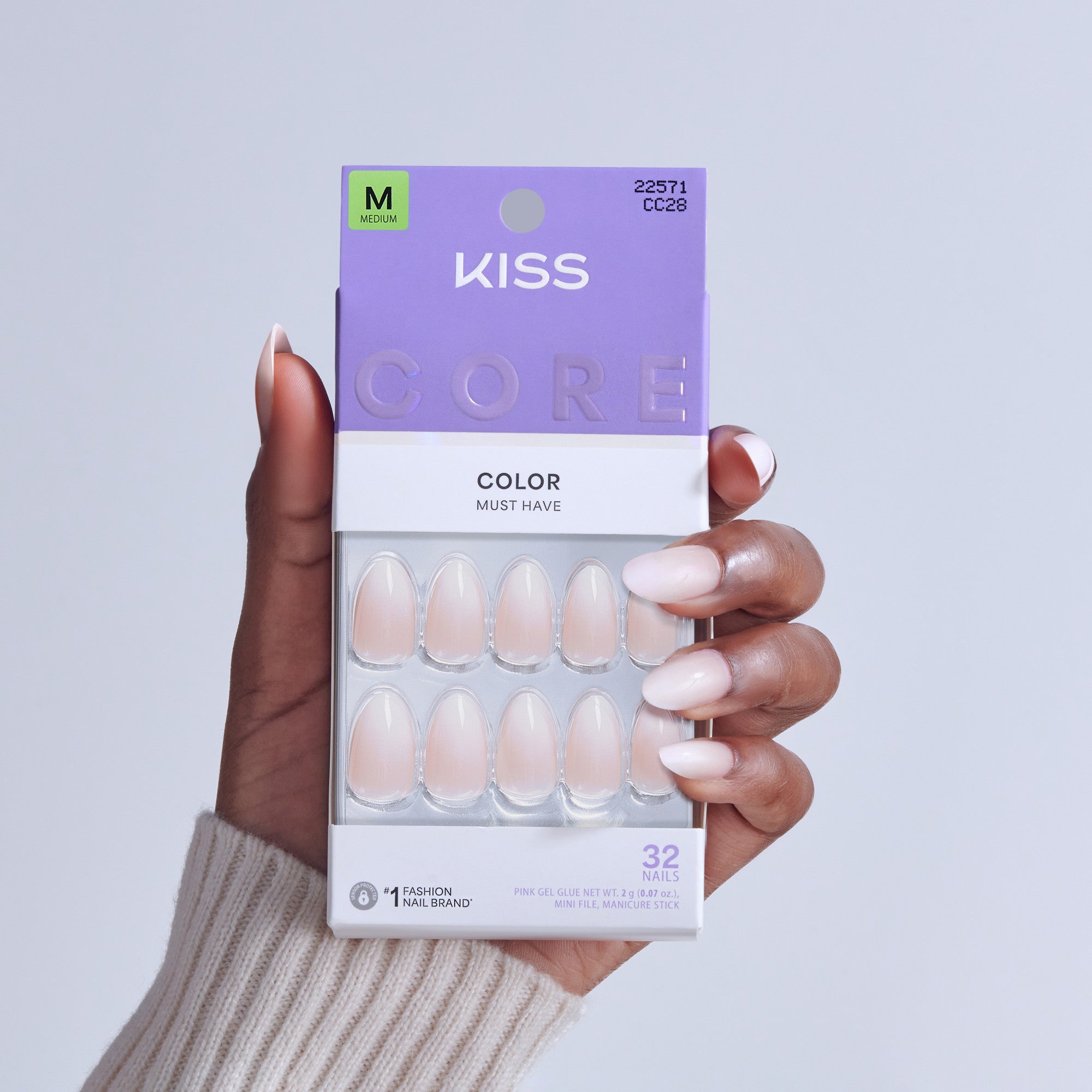 Kiss Core Color Press On Fake Glue Nails - Dulcet | Solid, Pink, Medium, Almond official pack