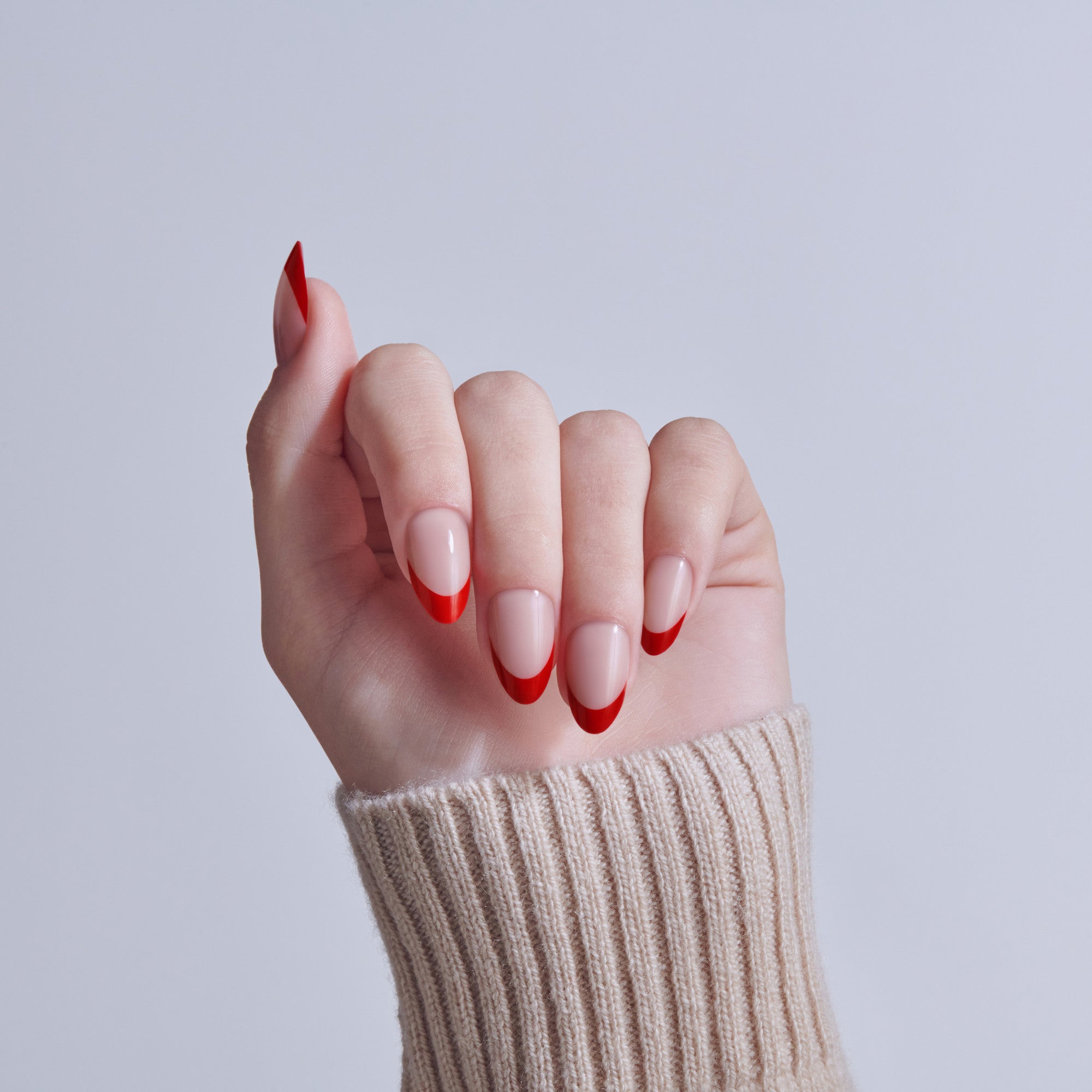 Kiss Core French Press On Fake Glue Nails - Optimistic | French Tips, Red, Medium, Almond official pack