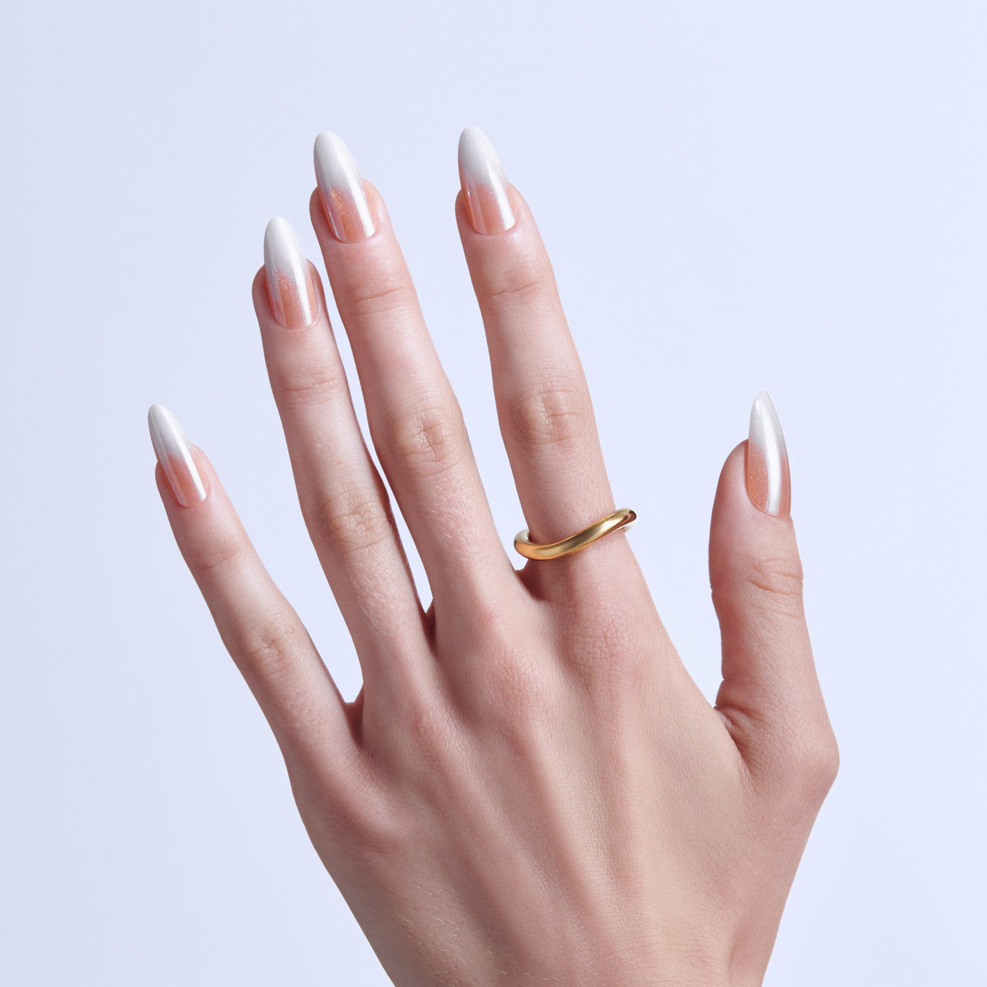 Kiss Glam Embellished Press On Fake Glue Nails - Day n Night | Design, Beige & White, Long, Almond official pack