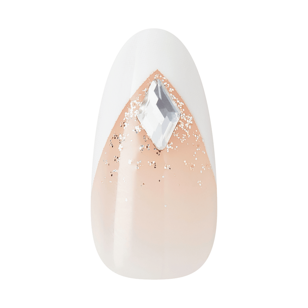 Kiss Glam 3D & Jewel Press On Fake Glue Nails  - Applause | 3D & Jewel French Design, White, Medium, Almond official pack