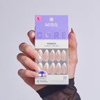 Kiss Core French Press On Fake Glue Nails - Fascinating | French Tips, White, Long, Almond official pack