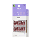 Kiss Core Color Press On Fake Glue Nails - Pinot Noir | Solid, Red & Brown, Medium, Almond official pack