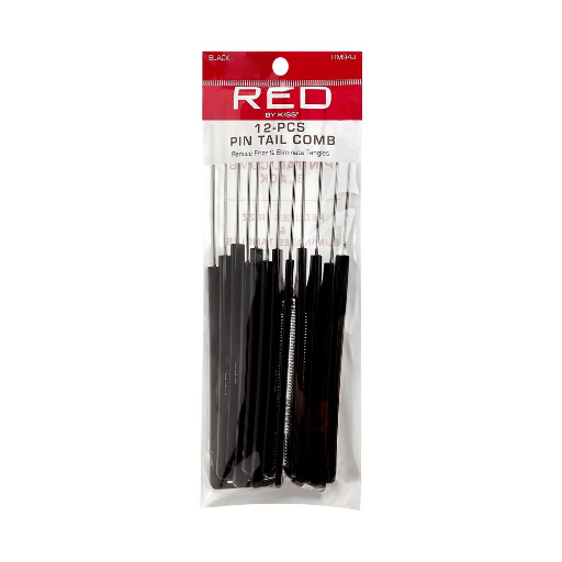 RED 12PC Pin Tail Comb BLK