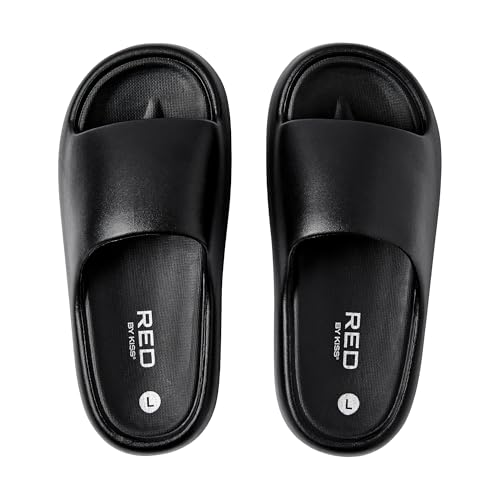Red by Kiss Cloud Slippers – Lightweight Waterproof Shower House Slides with Thick Cushion Sole, Indoor Outdoor Comfort (Black, Large)