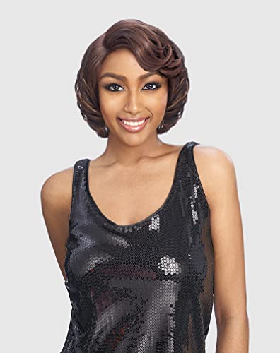 VANESSA Party Lace 6 Inch Deep J-Curved Medium Short Length Wavy Style Heat Wave Synthetic Fashion Wig - DJ JENINE (1)