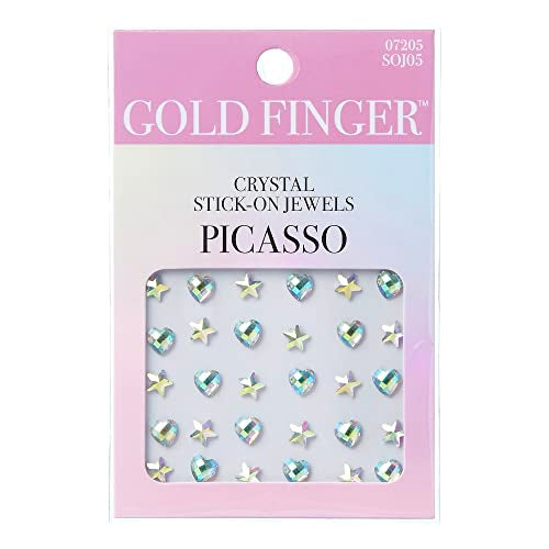 Gold Finger Crystal Stick-on Jewels - 54 Pcs Self-Adhesive Multi-Use Flatback Rhinestones for DIY Crafts, Eye Makeup, Phone Cases, and Nail Art (Picas