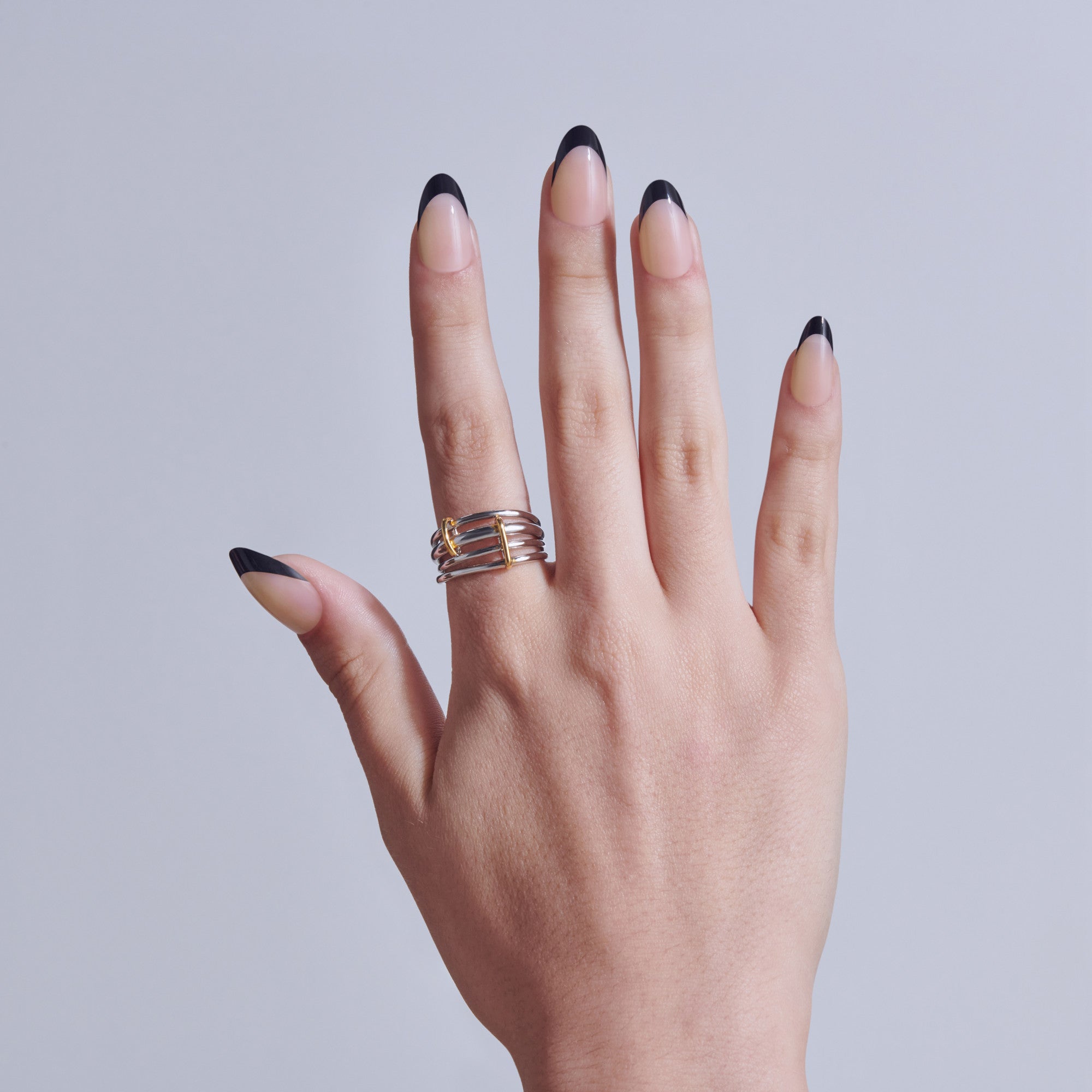 Kiss Core French Press On Fake Glue Nails - Full of Fun | French Tips, Black, Medium, Almond official pack