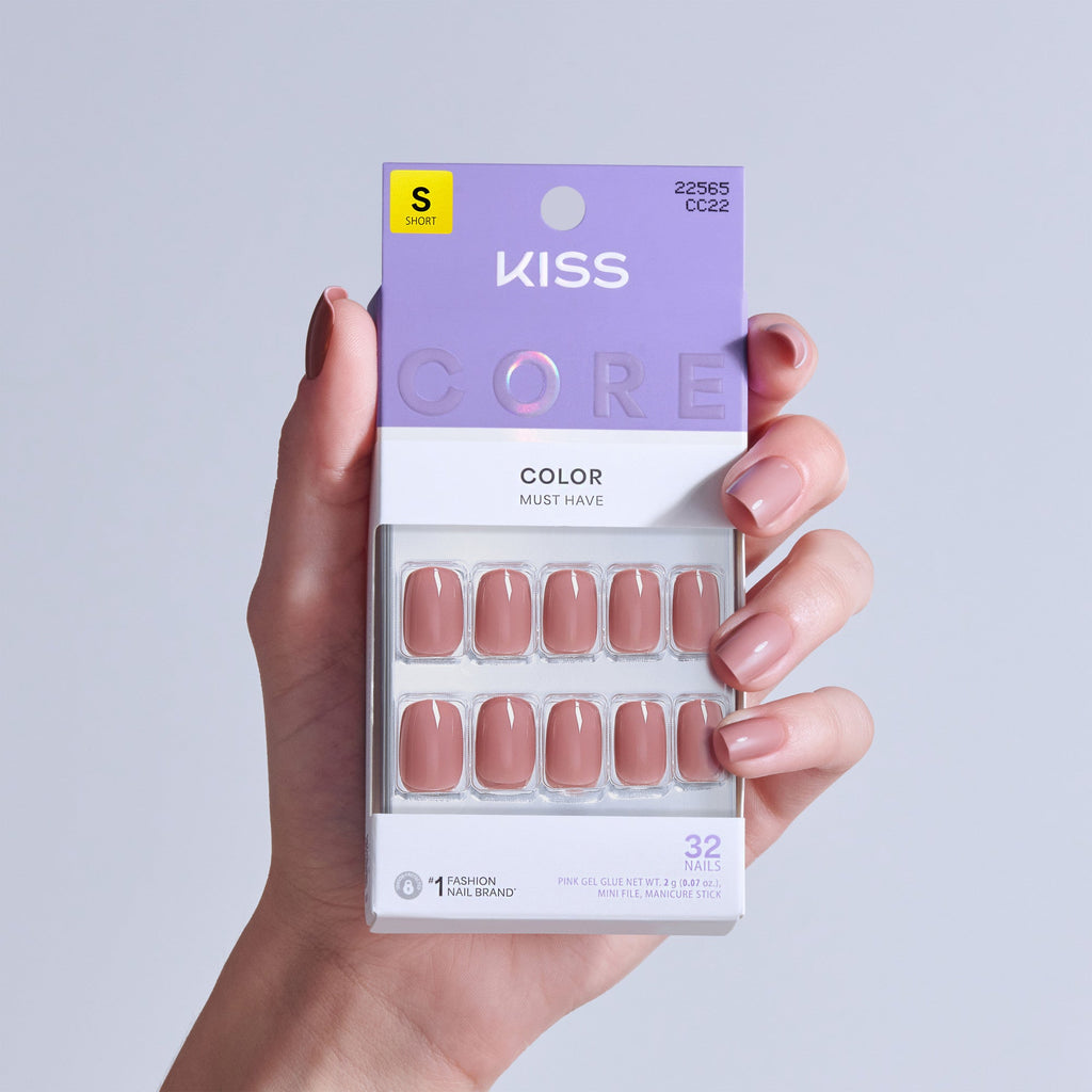 Kiss Core Color Press On Fake Glue Nails - Felicity | Solid, Pink, Short, Squoval official pack