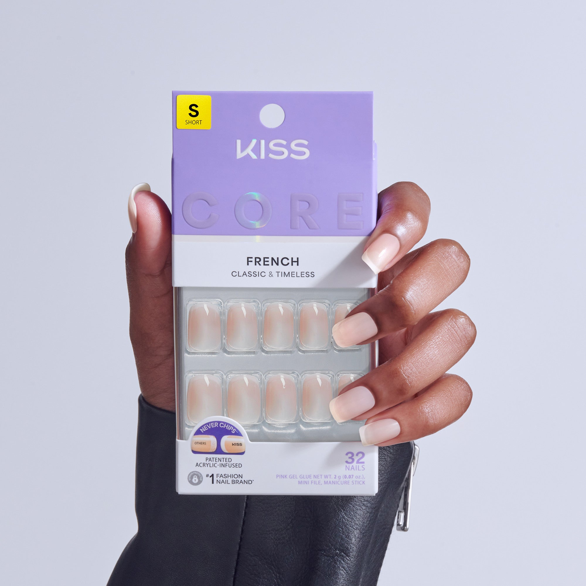Kiss Core French Press On Fake Glue Nails - My Darling | French Tips, Neutral, Short, Squoval official pack
