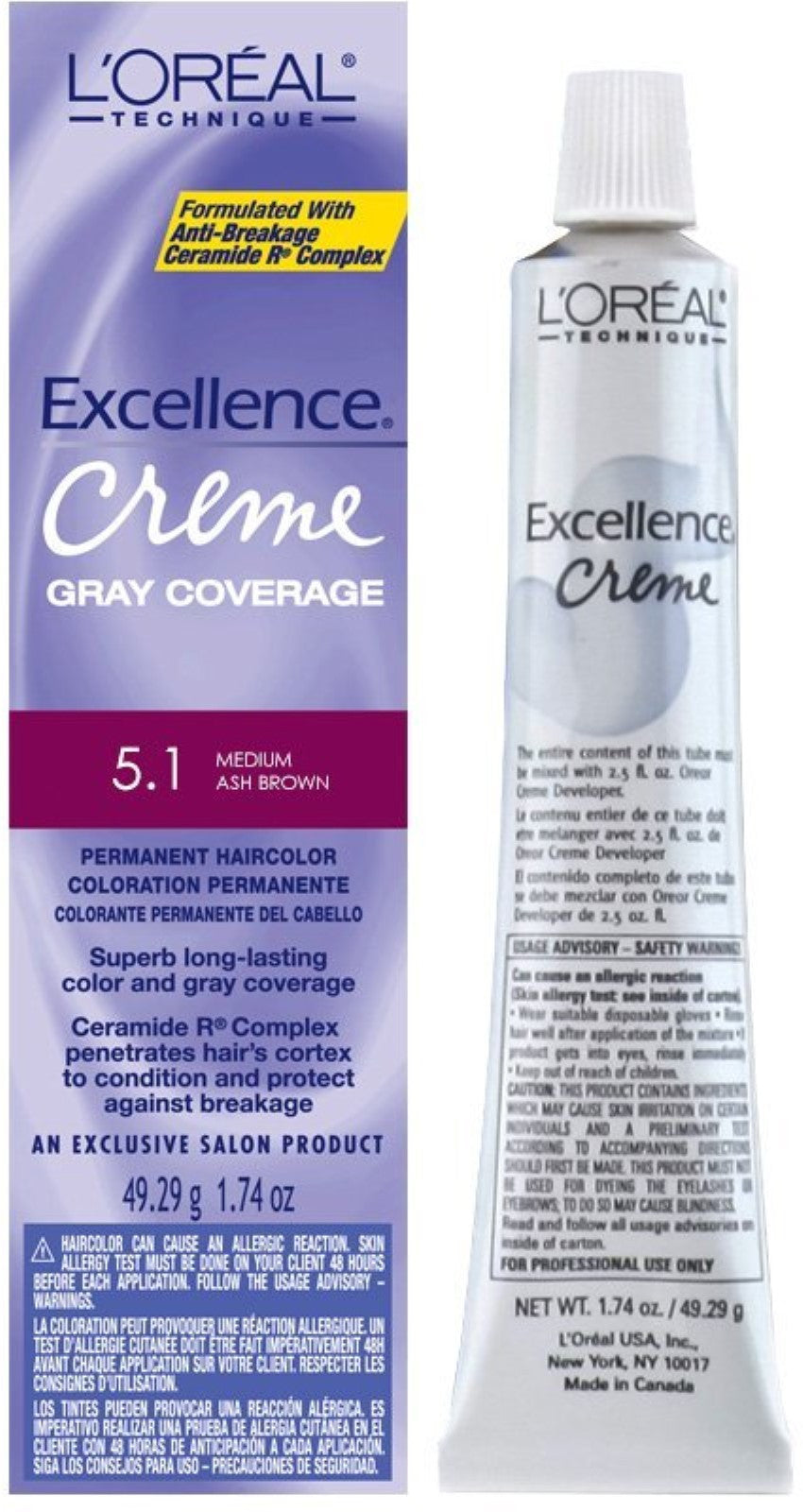 Loreal Excellence Creme Gray Coverage Medium Ash Brown 5.1