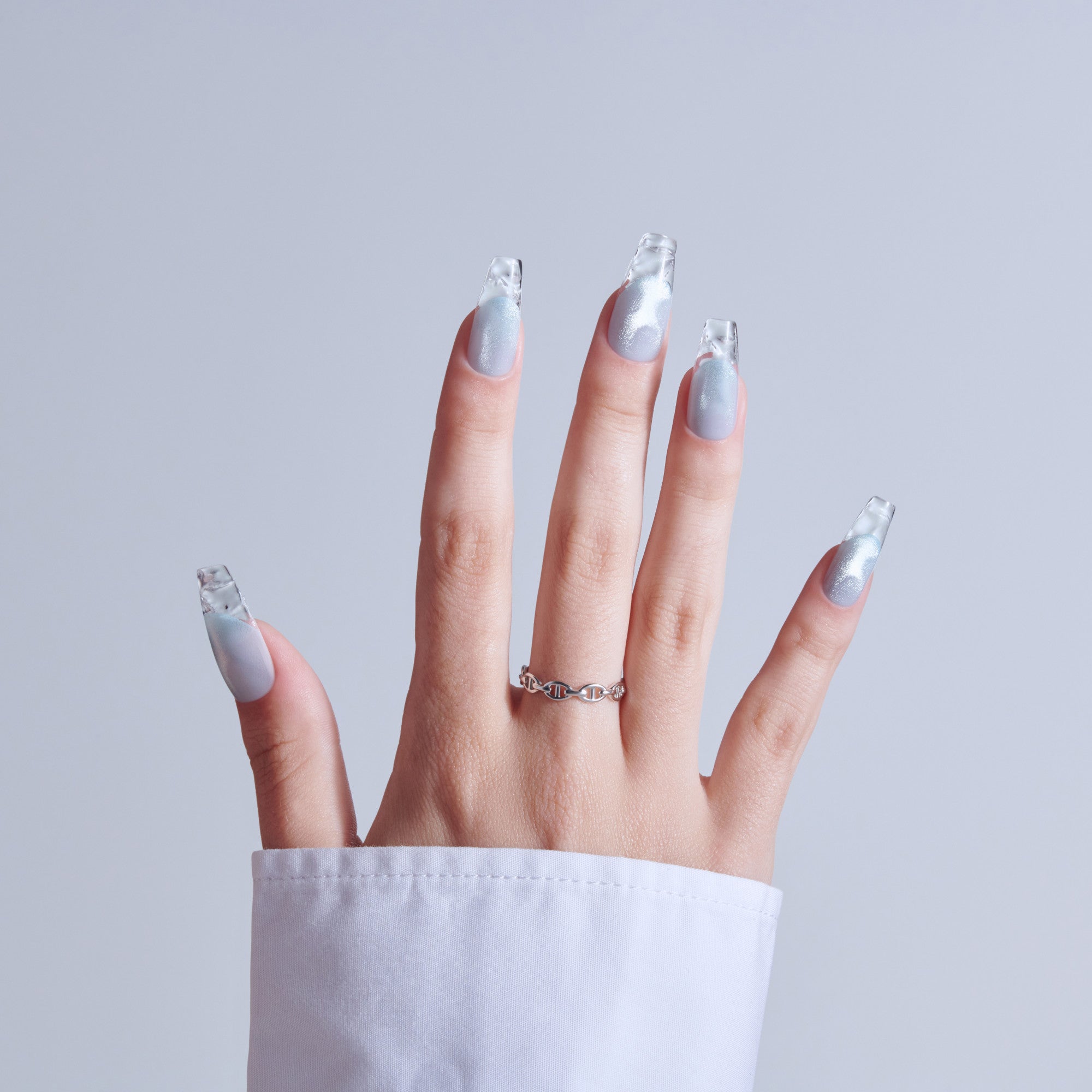 Kiss Glam 3D & Jewel Press On Fake Glue Nails  - Seraphic | Design, Blue & Clear, Long, Coffin official pack
