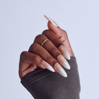 Kiss Glam Embellished Press On Fake Glue Nails - Day n Night | Design, Beige & White, Long, Almond official pack