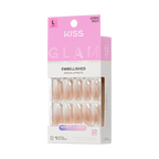 Kiss Glam Embellished Press On Fake Glue Nails - Day n Night | Design, Beige & White, Long, Almond official pack